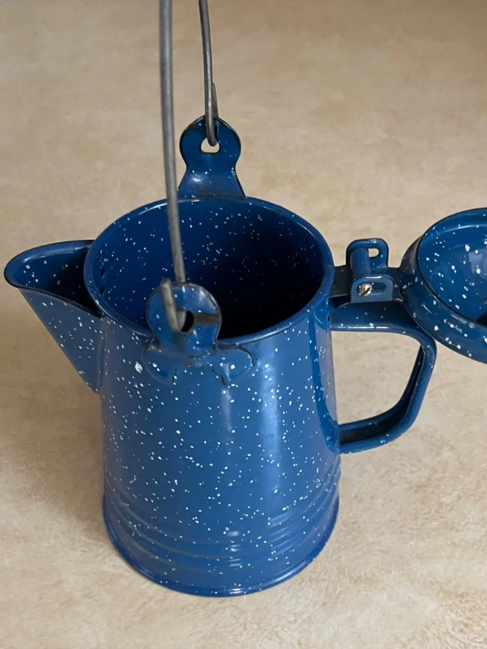 Vintage Blue Speckled Graniteware Campfire Cowboy Enamelware Coffee Pot